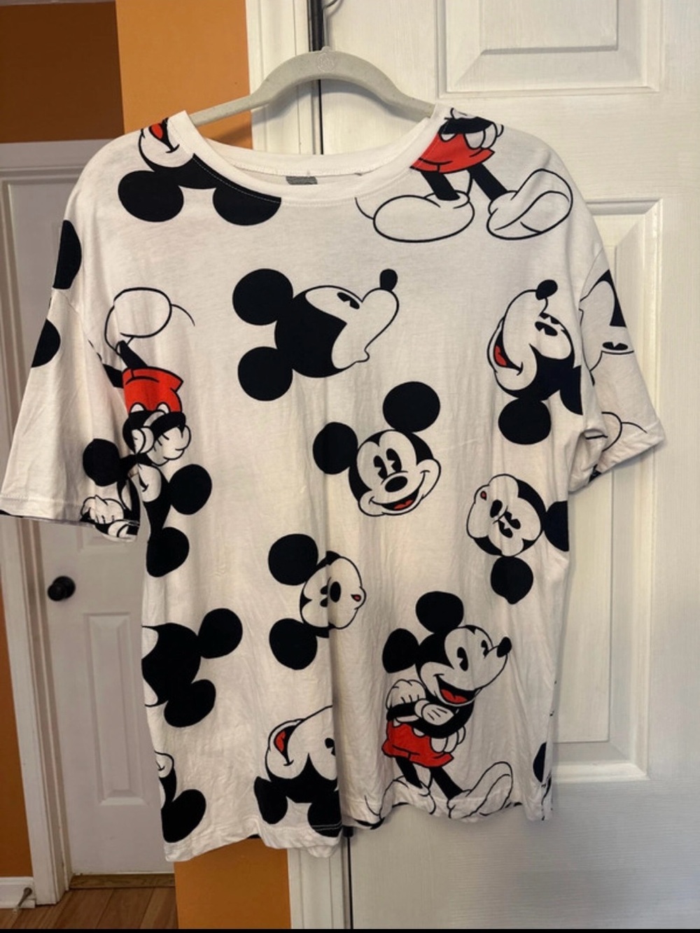 Disney White Tee with Black & Red Mickey Mouse All-Over Print